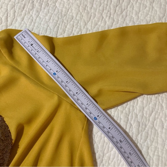 Si Style Brand Chiffon Mustard Jacket with Champagne Sequin Collar | Size M - Picture 4 of 11